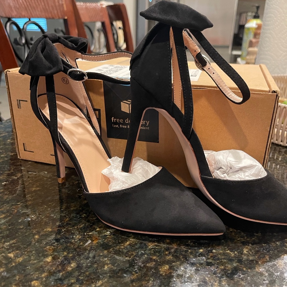 Elegant Suede Black Women's Heels